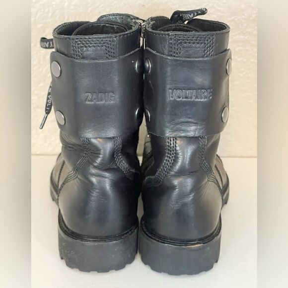 Zadig & Voltaire Joe Smooth Cowskin side print combat moto boot French 37/6-6.5 - Picture 9 of 16